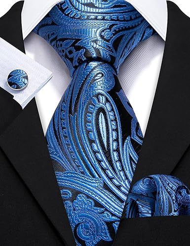 Vista 7 de Barry.Wang Corbata clásica de regalo de seda para hombre, con clip de corbata, lazos tejidos jacquard, 6 unidades, boda formal