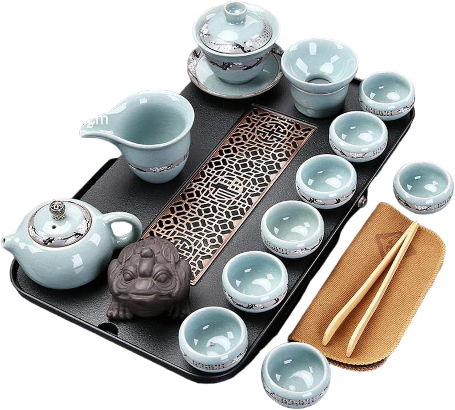 MOYEE Chinese Gongfu Tea Set,Home,Gifting and Office 套装家用小套高档轻奢干泡茶台茶壶小型茶盘 Chinese Gongfu Tea Tray 排水简约整套 A130