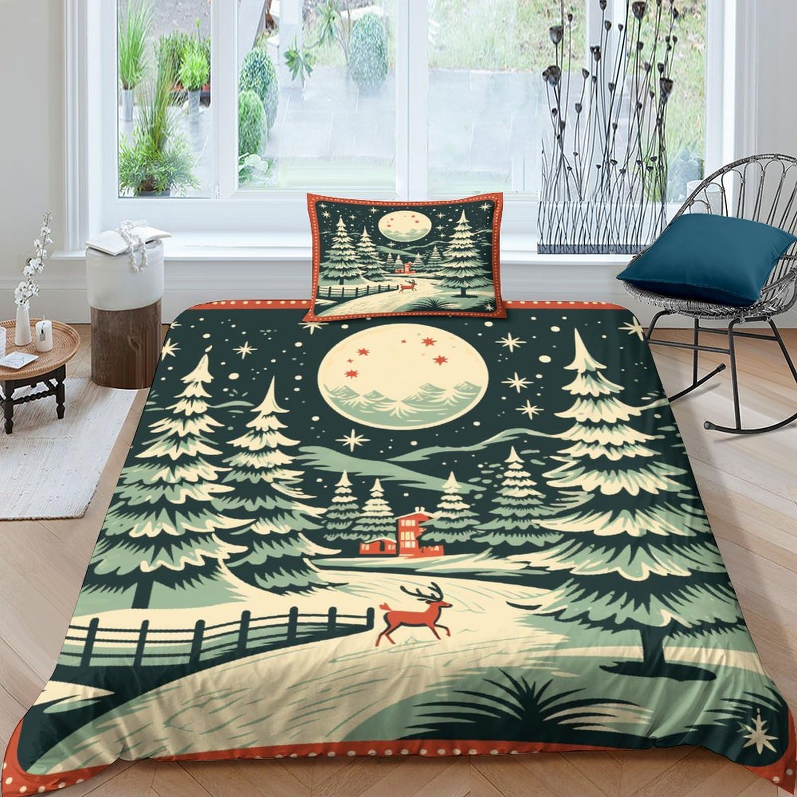 Housse de couette Noël vintage 3D en microfibre 135x200cm