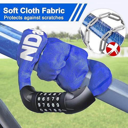 Miniatura 5 de NDakter Cerradura de cadena, combinación de 5 dígitos, resistente, antirrobo, 3.2 pies de largo, con reinicio, para bicicleta, motocicleta, scooter,