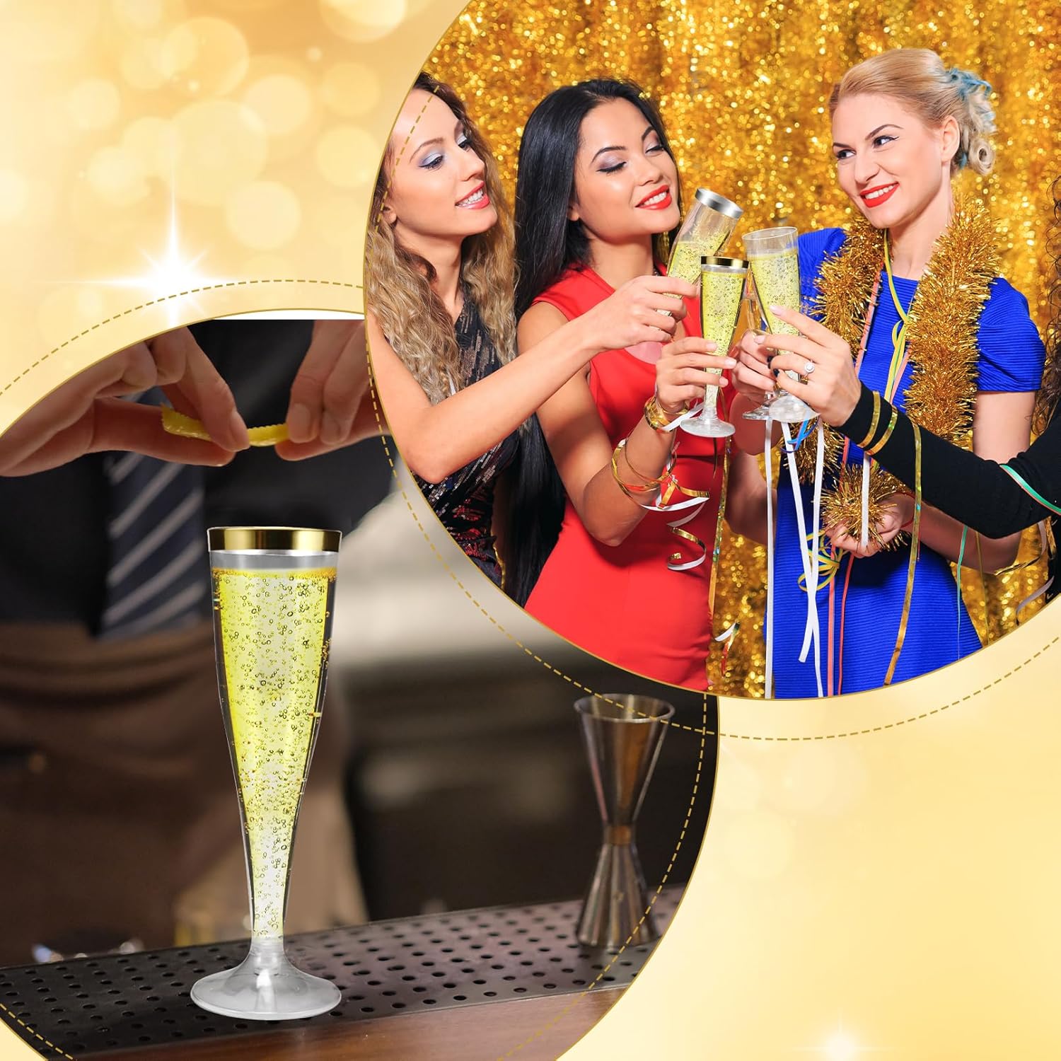 100 Pack Plastic Champagne Flutes,4.5 oz Silver Rim Plastic Champagne Glasses,Clear Disposable Champagne Flute,Disposable Toasting Glasses for Parties, Weddings - Image 3