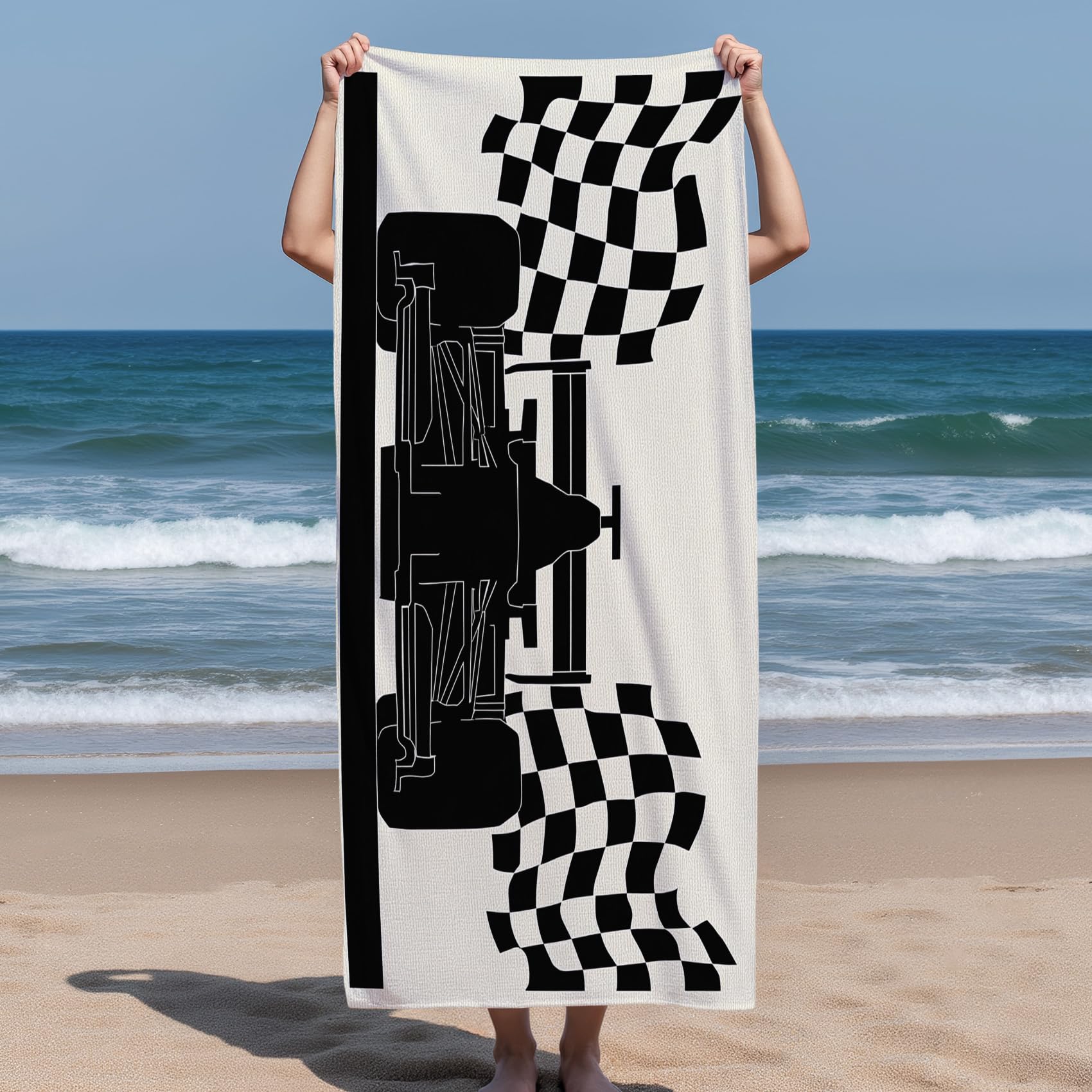Serviette de Plage Microfibre Formule 1, Drap de Plage XXL Voiture De Course F1 Séchage Rapide & Anti Sable & Légère, Serviette de Bain Grande Taille 100x180 cm, Piscine Sport Voyage