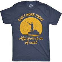 Funny T Shirt I Can't Work Today My Arm is in A Cast Fishing Tee | Funny T Shirts, Dad Joke Apparel for Men, Cool Fishing Short Sleeve, Soft Cotton Blend, Novelty Tees for Guys