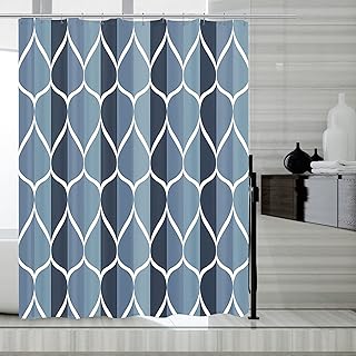Blue Grid Fabric Shower Curtain Liner with Magnets, Waterproof Hotel Quality, 72 x 72 Machine Washable