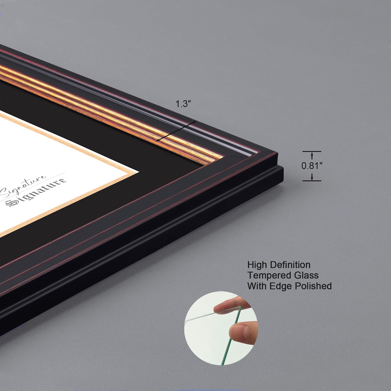 Diploma Frames 8.5x11 with Mat or 11x14 certificate without Mat,Set of 4 Document Frame with Real Glass,Black Gold & Burgundy Molding(Black/Gold Double Mat)