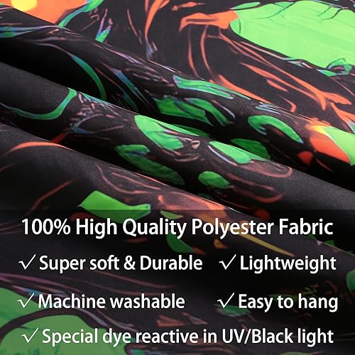 Miniatura 6 de SparkLia Tapiz de calavera de fuego con luz negra, tapiz para colgar en la pared, tapiz de neón de terror oscuro aterrador, bosque de esqueleto