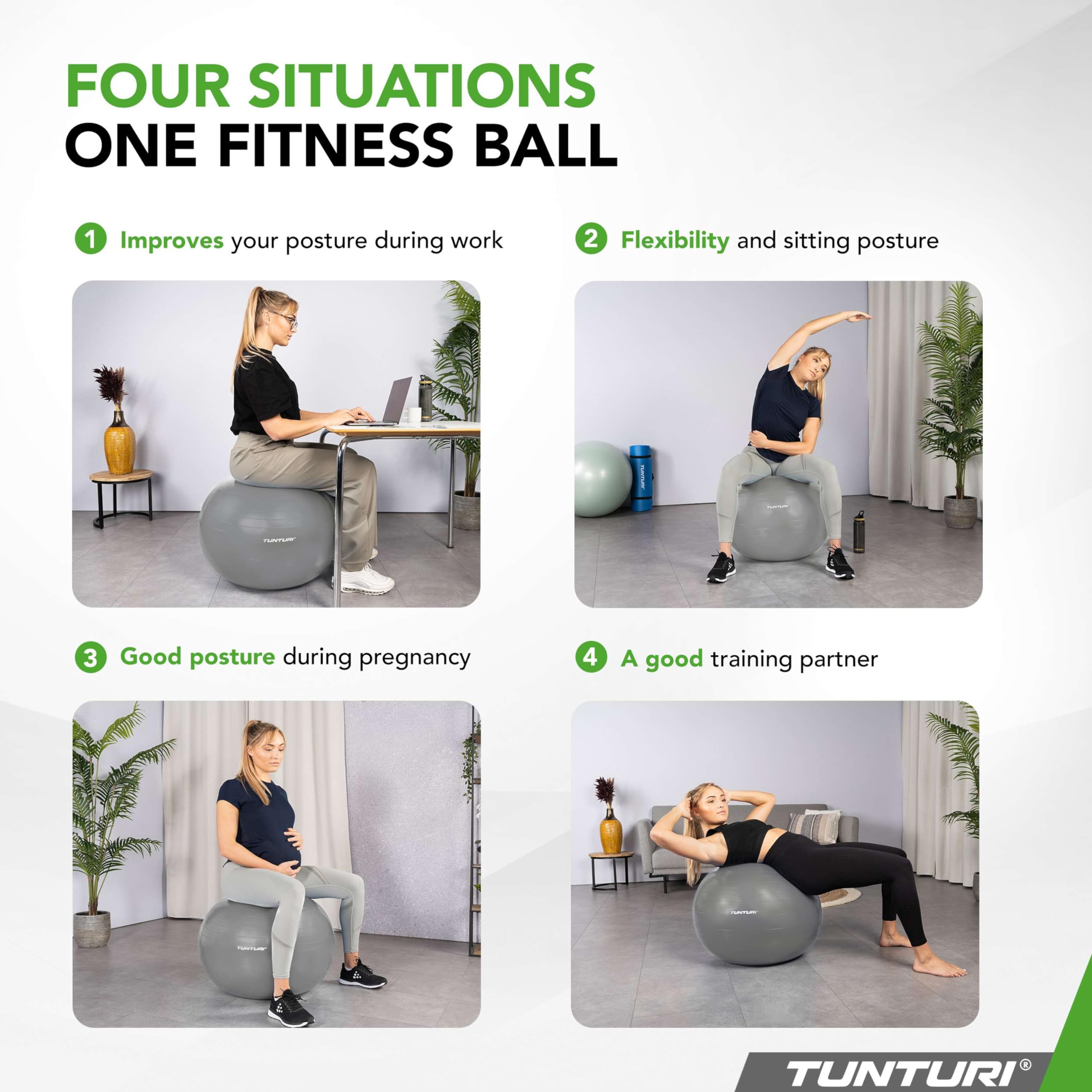 Tunturi Piłka gimnastyczna, 55 cm, 65 cm, 75 cm, 90 cm, piłka do fitnessu, do jogi, pilatesu, do domu, biura