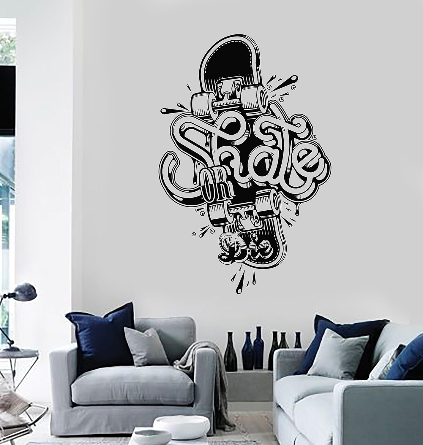 Wall Sticker Vinyl Decal Skateboard Skate or Die Extreme Sport for Living Room (z2123i) (M 22.5 in X 35 in)