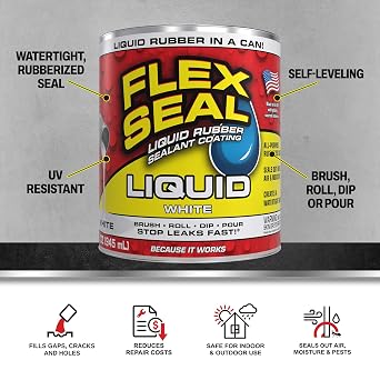 Flex Seal Liquid Rubber Sealant Coating, Waterproof, White, 32 oz