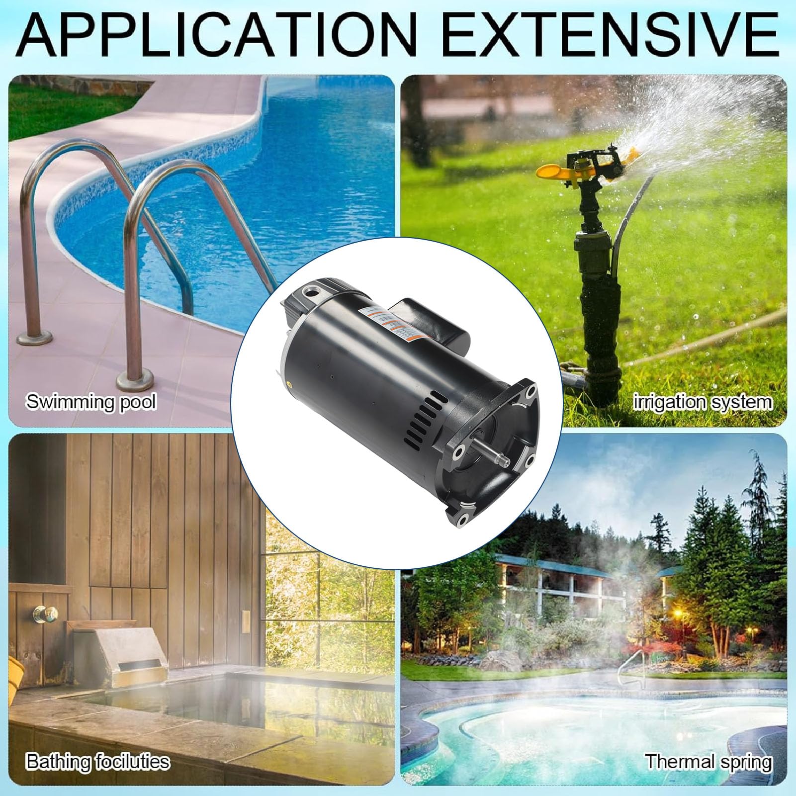 Motor de Bomba de Piscina de 2 de Potencia Completa, Fuerte Motor de Brida Cuadrada 56Y con Protección contra Sobrecarga Térmica para Piscina