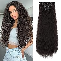Vista 16 de FLUFYMOOZ Extensiones de cabello con pinzas, 6 extensiones de cabello sintético ondulado con clip para mujer, 24 pulgadas