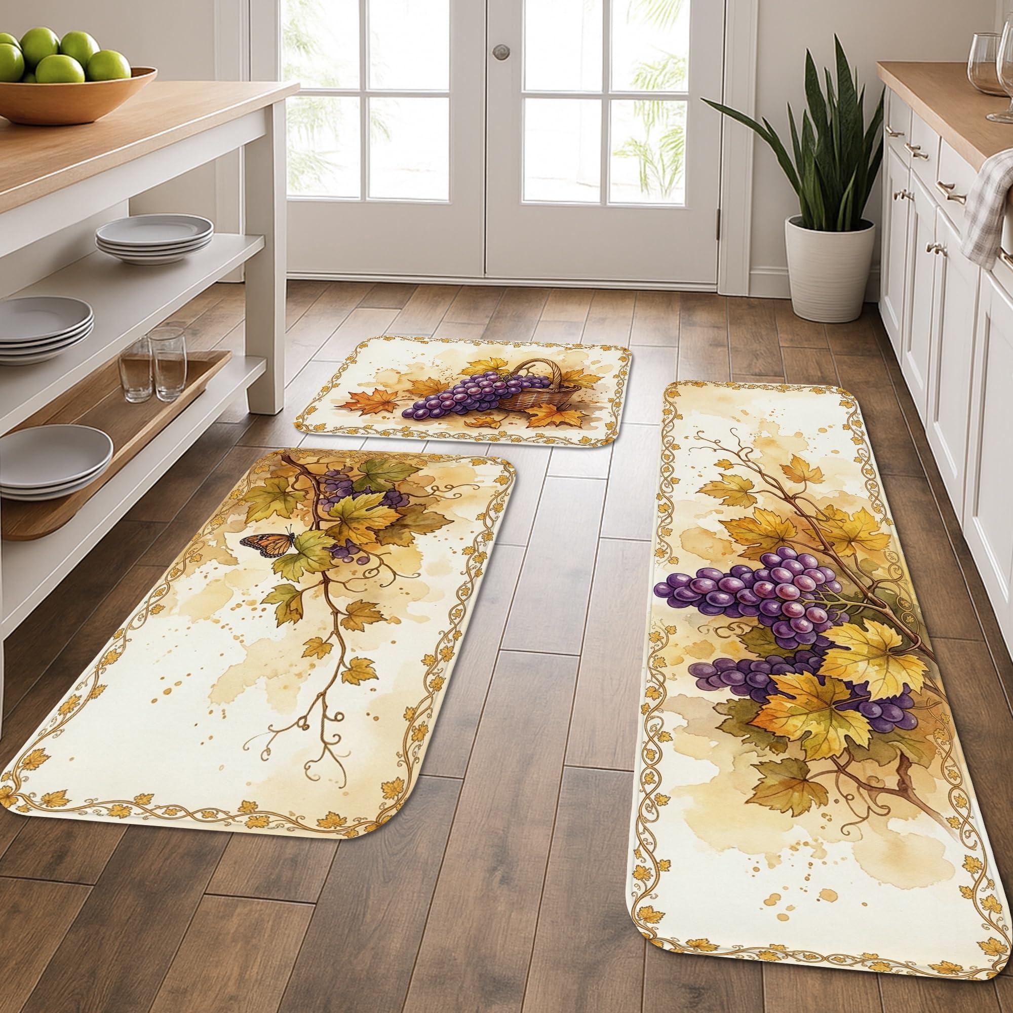 Tapis de cuisine élégants lot de 3 style rustique violet de qualité supérieure