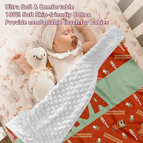 Miniatura 5 de Manta de bebé de doble capa con nombre personalizado, estampado de tren naranja, regalos de cumpleaños para niños y niñas, manta de bebé