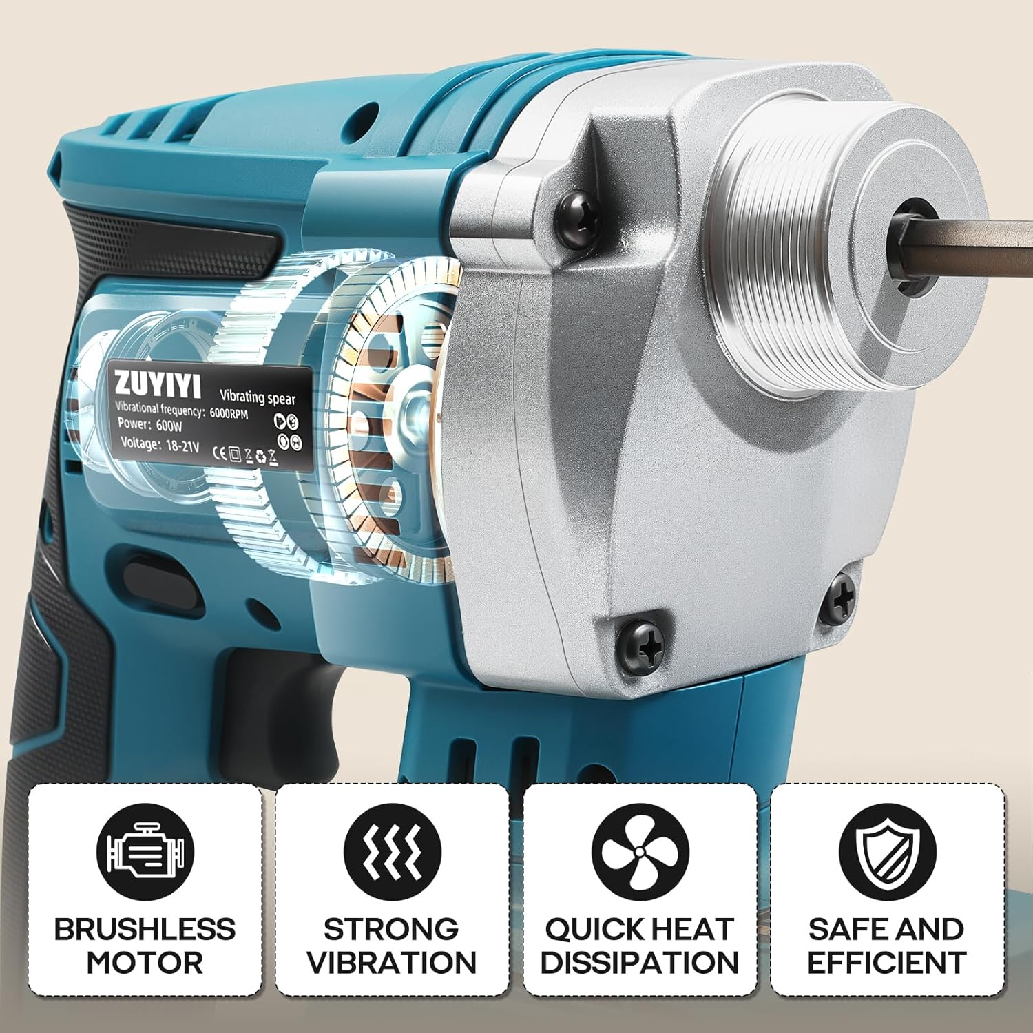 Cordless Concrete Vibrator for Makita 18V Battery, 600W 6000RPM Handheld Concrete Vibrator, 3.9ft Shaft Rod, Handheld Power Cement Vibrating Tool for Remove Bubble Mix Concrete(Bare Tool)