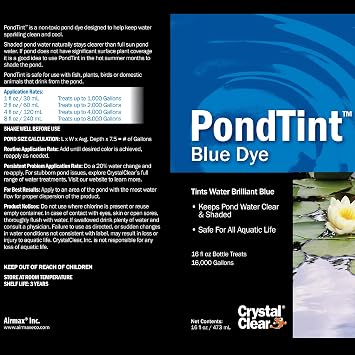 CrystalClear PondTint Blue Pond Dye for Outdoor Water Garden Ponds | Tints, colors & shades natural crystal clear water in freshwater koi fish ponds