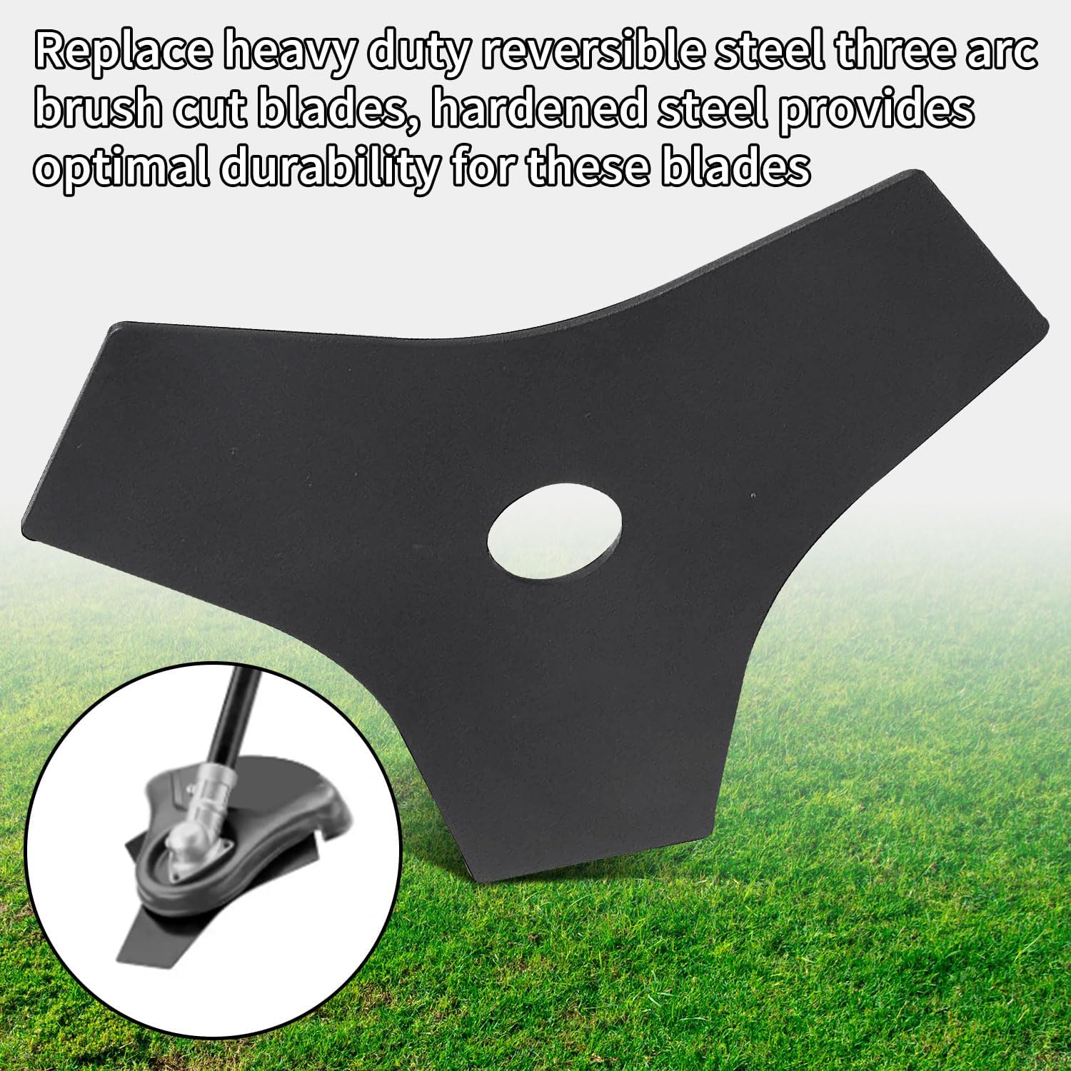 2 Pack AC04105 8” Heavy Duty Reversible Steel Tri-Arc Brush Cutting Replacement Blade Compatible with Ryobi for Mdoels RY254BC, RY40255, RYBRC77 Hardened Steel