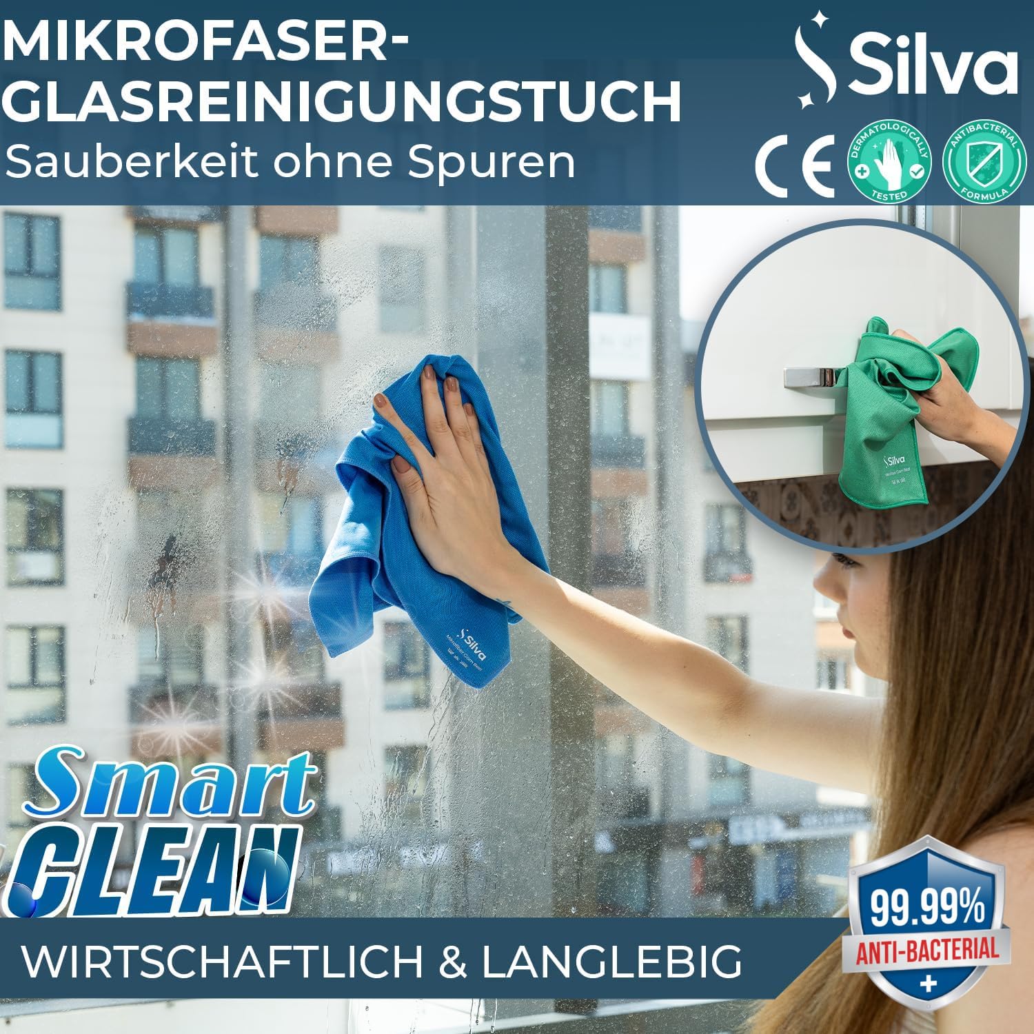 Silva Paños de Microfibra 42x42 cm – Juego de 9 Bayetas de Limpieza Premium – Sin Rayas ni Pelusas – Multiuso para Cristales, Cocina, Coche y Hogar – Alta Absorción y Reutilizable