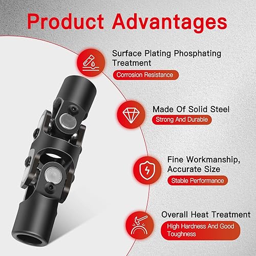 Miniatura 3 de CCIYU 3/4 "Redondo -3/4" Dirección lisa redonda Juntas universales negro Doble U-Joint Eje 5.630 in