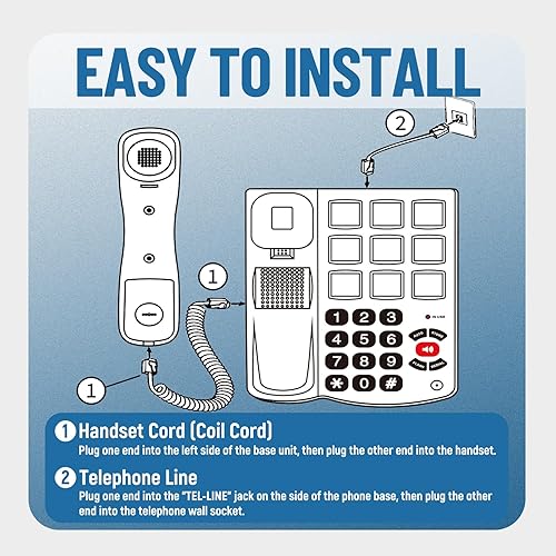 Miniatura 6 de Uvital Teléfono de botón grande para personas mayores, teléfonos fijos con cable para personas mayores con 8 botones grandes de marcación de un solo