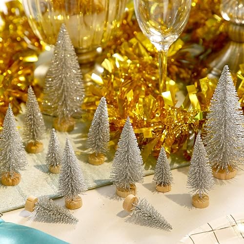 Miniatura 10 de 60 piezas de mini árbol de Navidad artificiales de sisal para árboles de nieve, cepillos para botellas, árboles de Navidad, adornos de pinos con