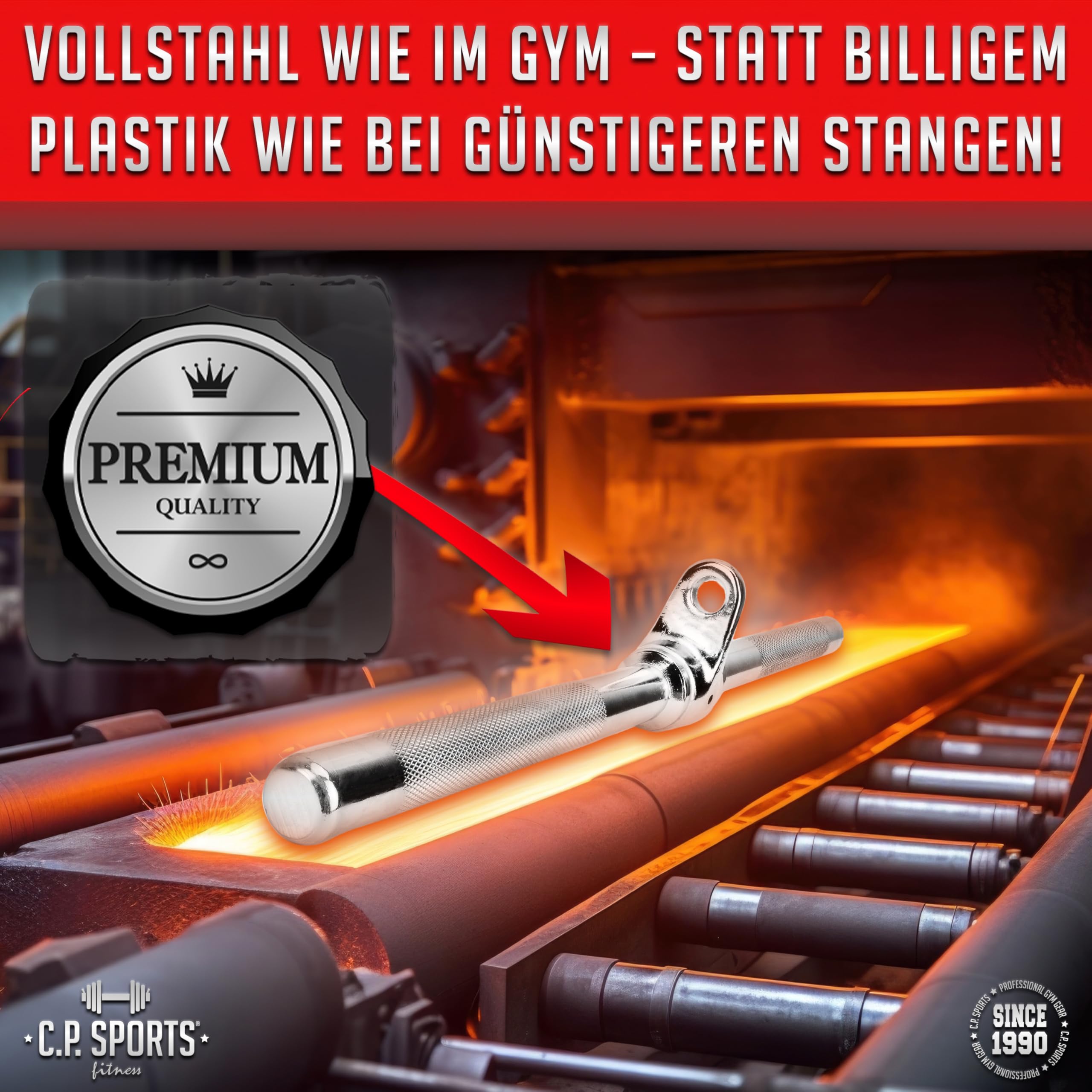 C.P. Sports Bizeps Trizeps Stange | 50 cm Stahl Griff gerade | Latzugstange kurz/Zugstange für Kabelzug, Seilzug – Trainingsstange für Krafttraining, Fitness, Home Gym