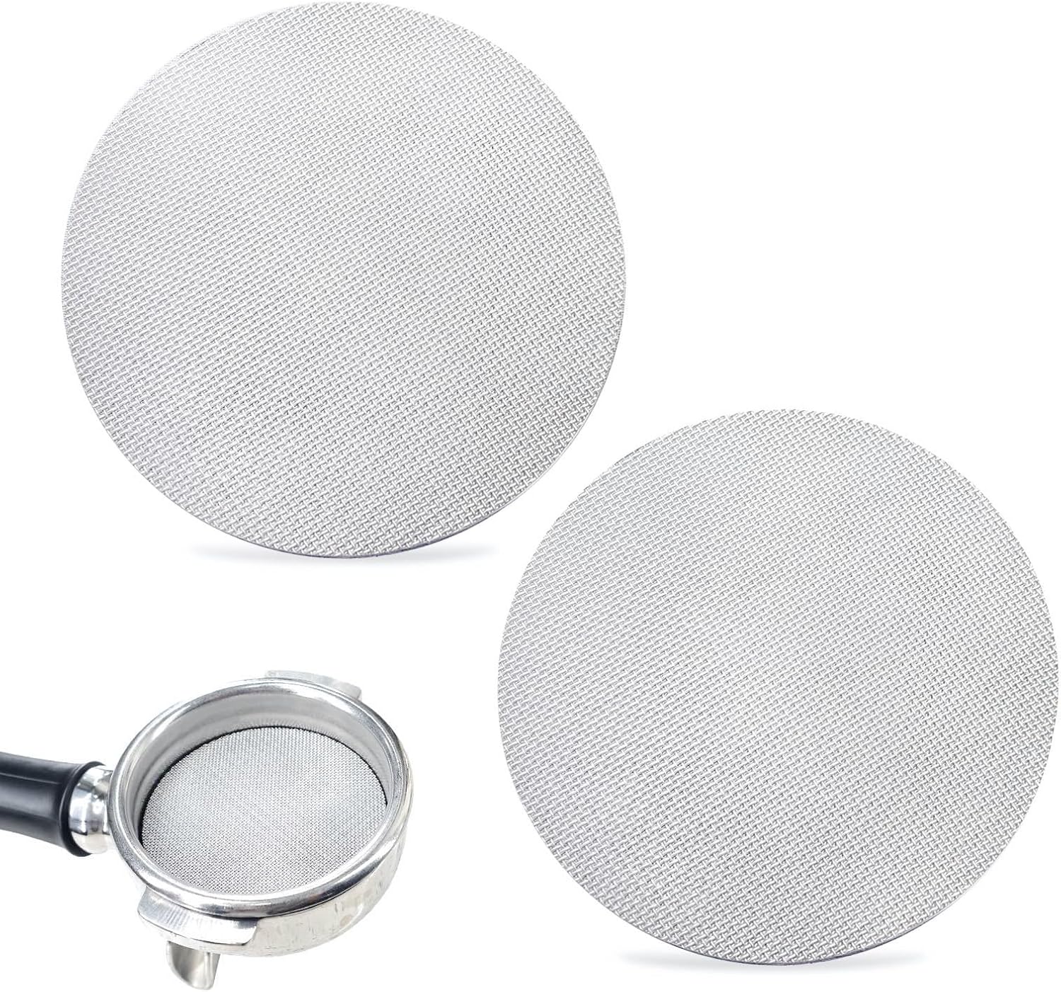 2pcs Espresso Puck Screen 1.7mm Thickness Reusable Barista Stainless Steel Coffee Filter Mesh Plate for Coffee Portafilter Filter Basket (51mm, 150μm)