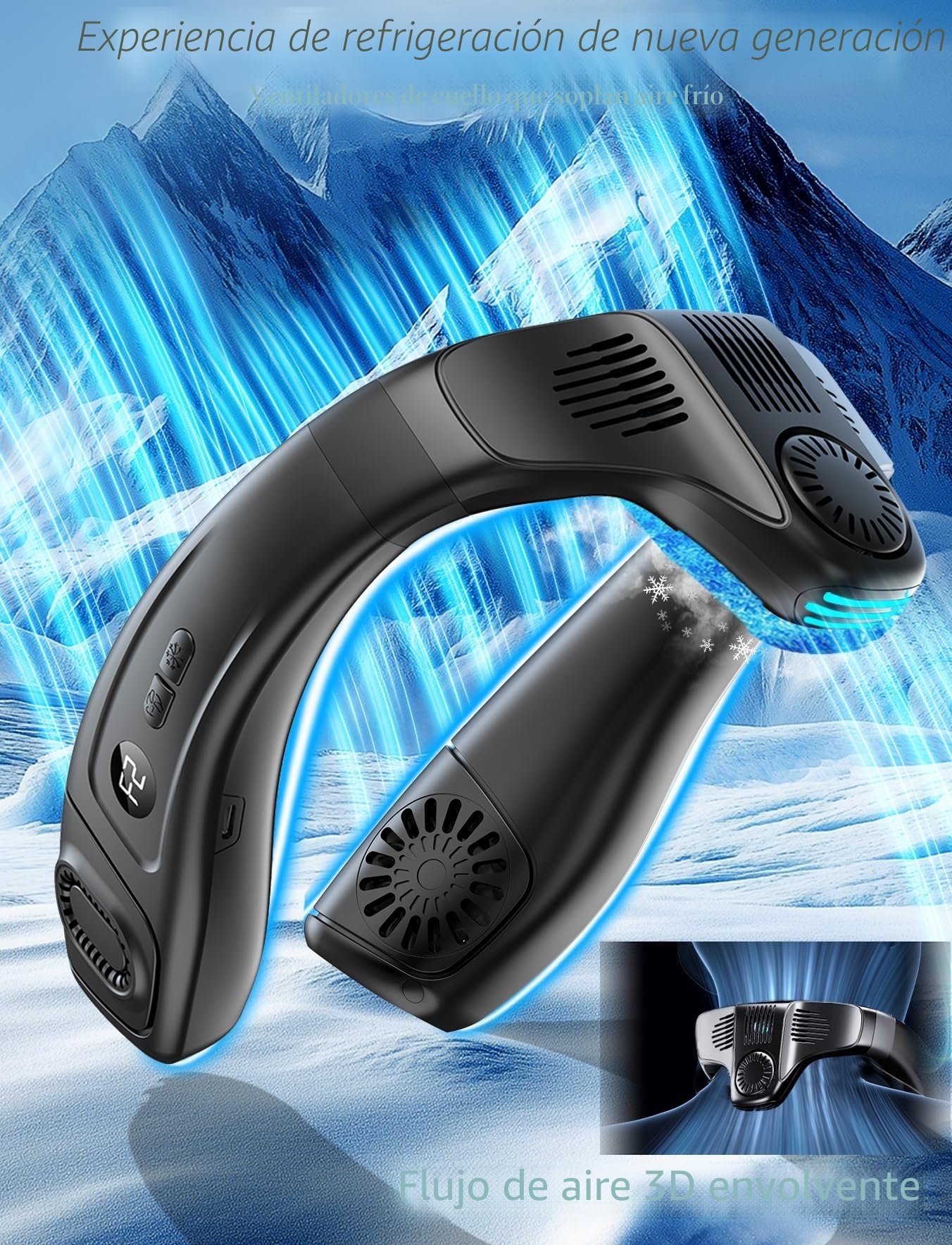 Ventilador de Cuello Portatil Con Hielo Placa de Refrigeración Grande, Ventilador Pequeño Silencioso Aire Acondicionado Ponible 6000mAh USB Recargable, 360° Aire Frio Trasera para Viaje Playa Oficina