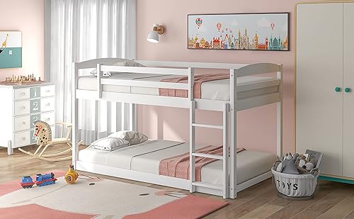 Miniatura 7 de MERITLINE Litera de madera individual sobre cama individual para niños y niñas, litera simple de suelo individual sobre loft con 1 juego de listones
