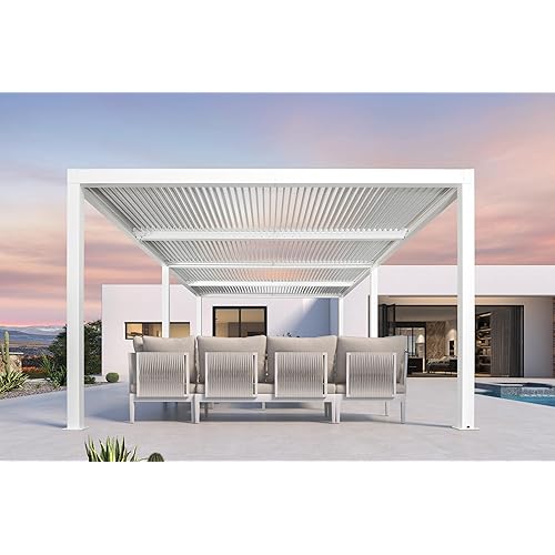 PURPLE LEAF Outdoor Louvered Pergola 12' x 24' White Aluminum Pergola Modern Shade Gazebo with 4 Independently Adjustable Rainproof Hardtop for Patio Garden Yard