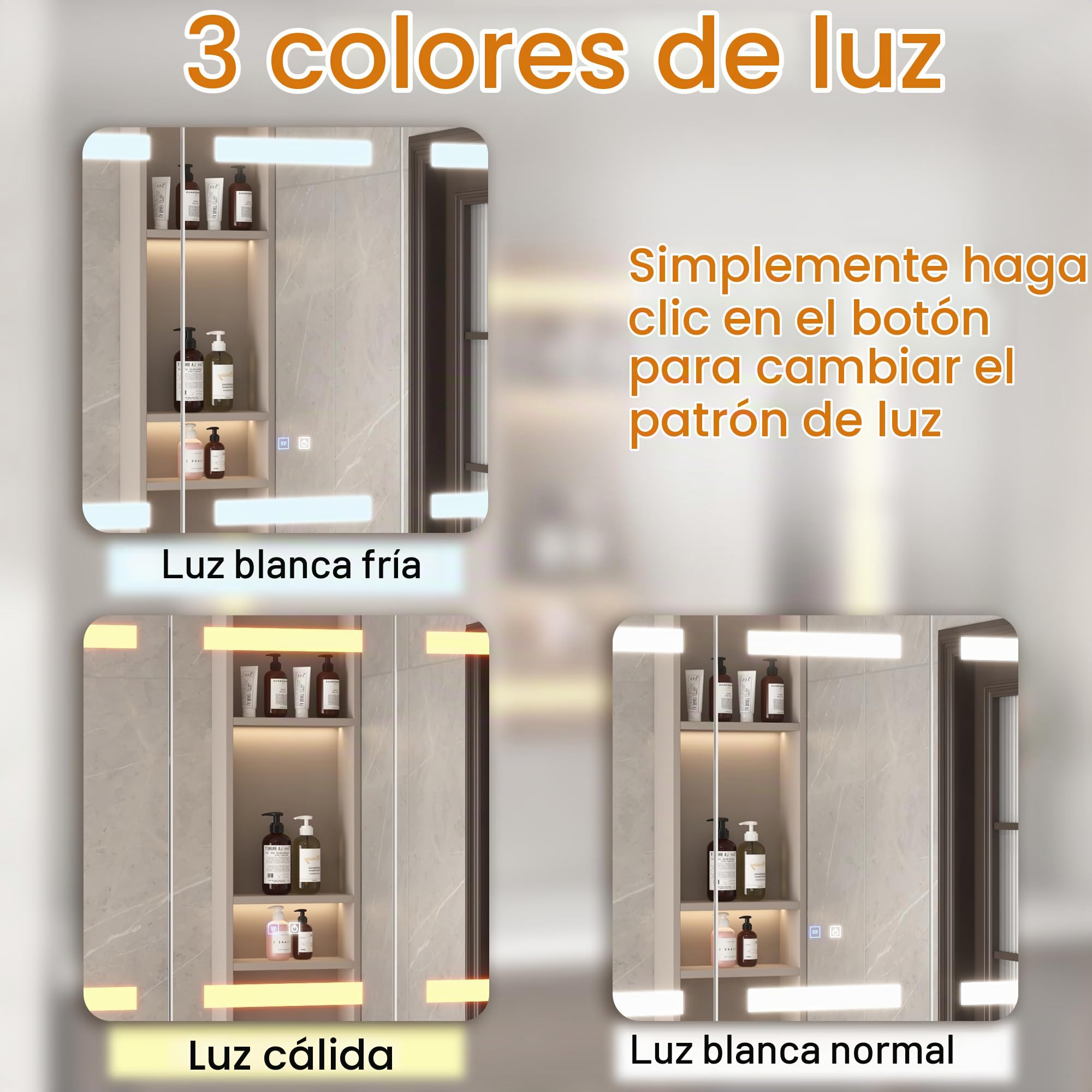 Caldion Armario con espejo de 120 cm para baño con 3 luces LED, función de desinfogación, armario de baño con 3 espejos, armario colgante con estantes, armario de pared con puertas de cristal, 120 x