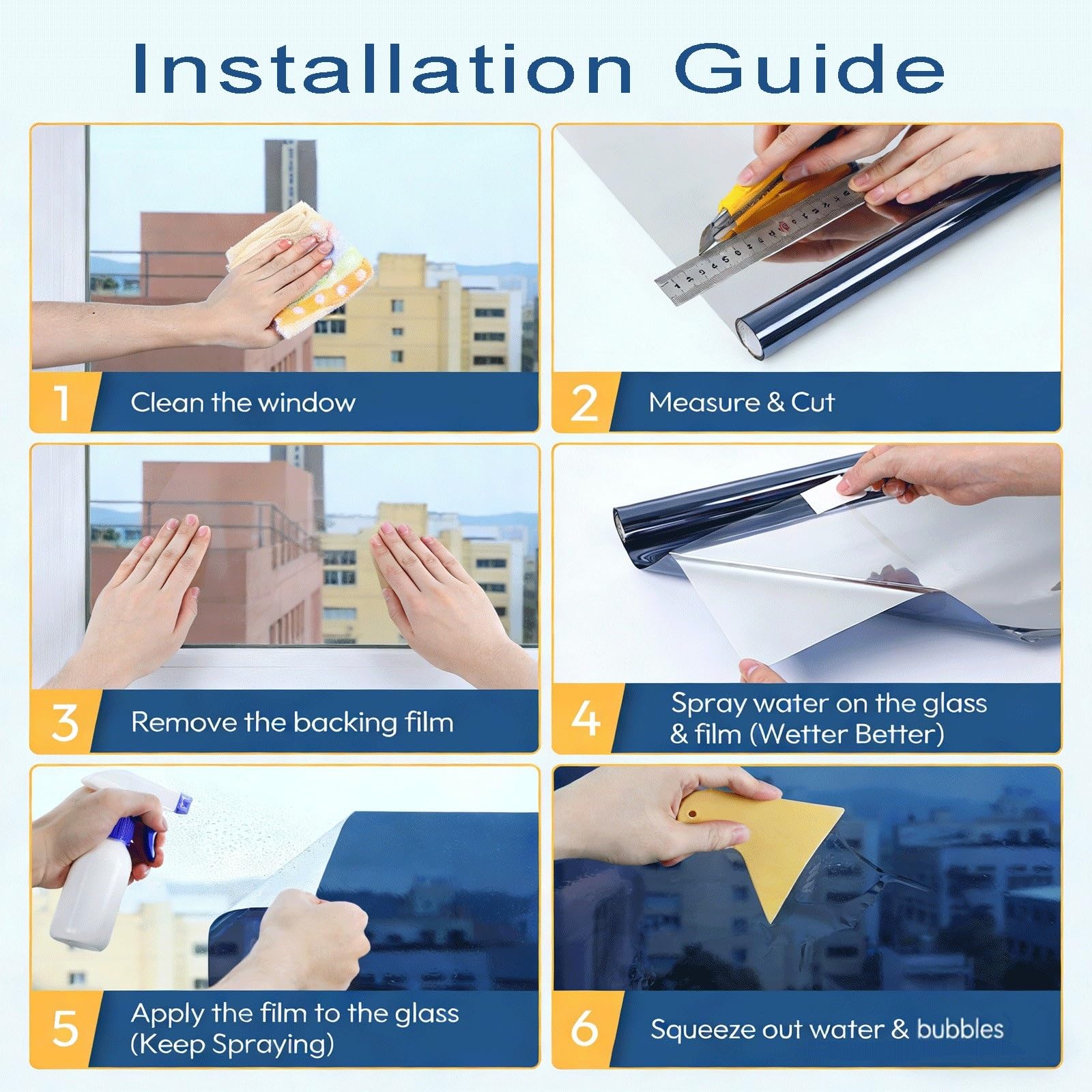 Vinilos para Cristales 100 x 300 cm Lámina Privacidad Ventana Anti UV Control de Calor Anti Sol Ventana Vinilo Adhesivo Cristal Efecto Espejo para Ducha Hogar Tienda Casa, Plata de Doble Cara