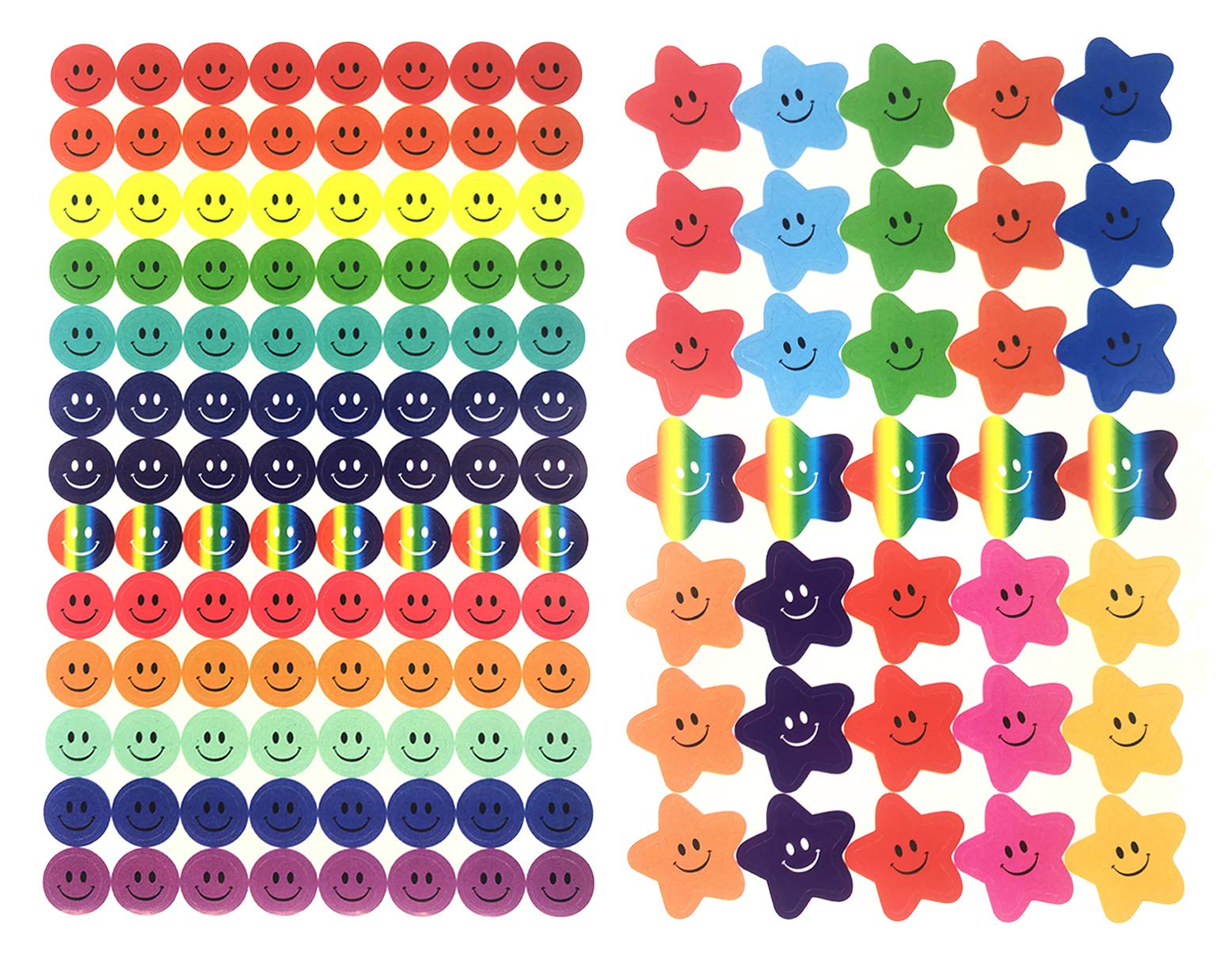 AKORD10 Sheet 695 Pcs Smiley Happy Face Stickers and Smiley Star Stickers for Teachers,Parents Kids Craft Scrap Books Decoration, Multi Color