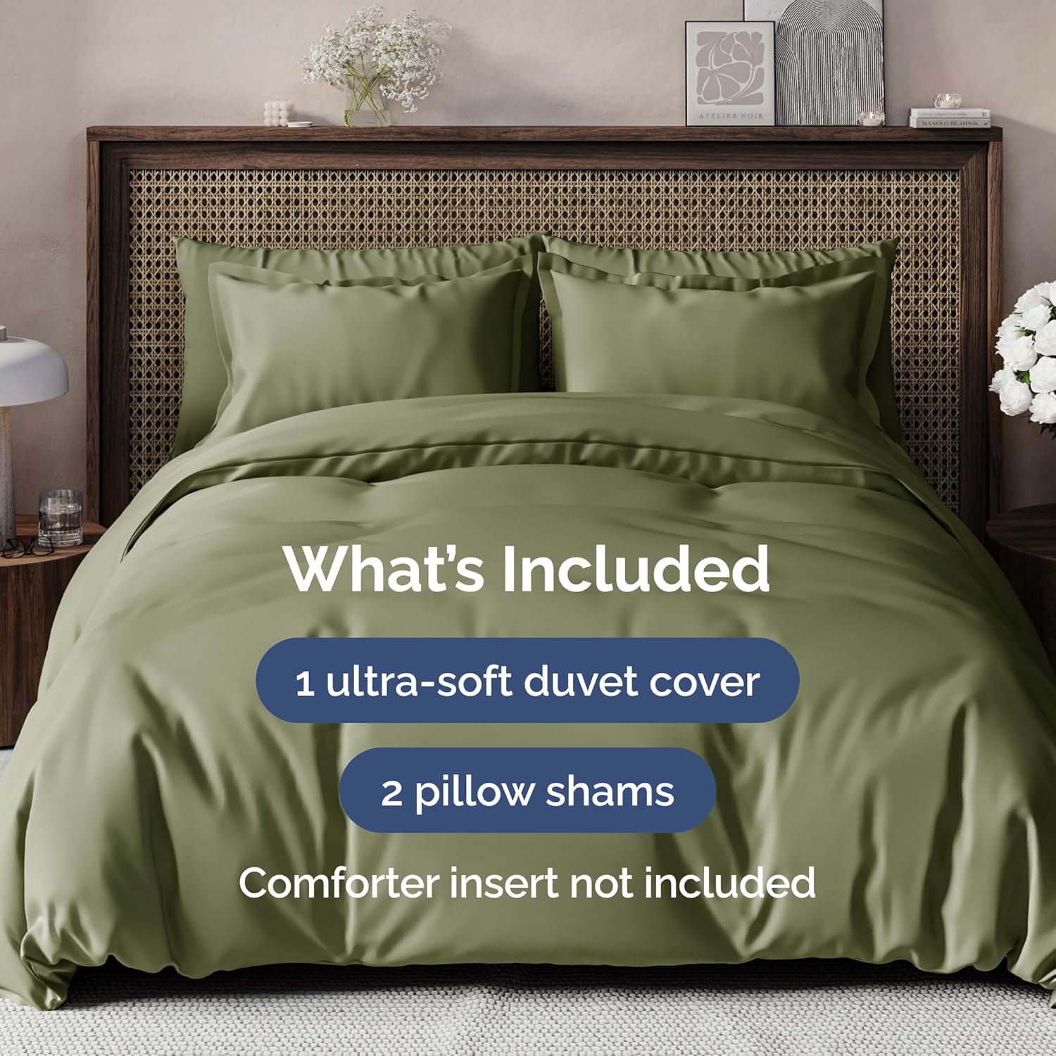 Duvet Cover Full Size - Extra Soft Full Size Duvet Cover - Lightweight, Breathable & Cozy - Easy Care & Fade Free w/ Zipper Closures & Ties - 80" x 90" Inches - (Sage Green) Comforter Not Included - Image 2