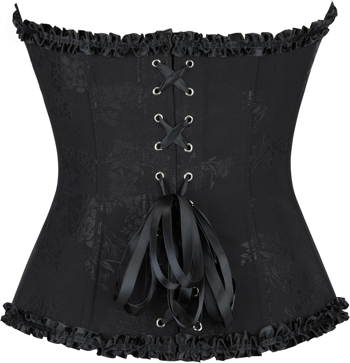 Women Classic Black Corset Top Floral Renaissance Lace Up Boned Overbust Corset Bustier - Image 8