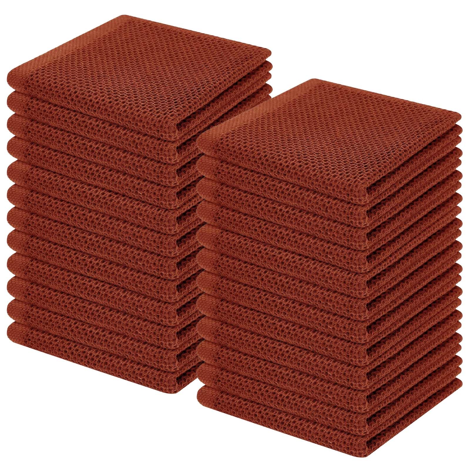Homaxy 100% Cotton Waffle Weave Kitchen Dish Cloths 24-Pack, Rust