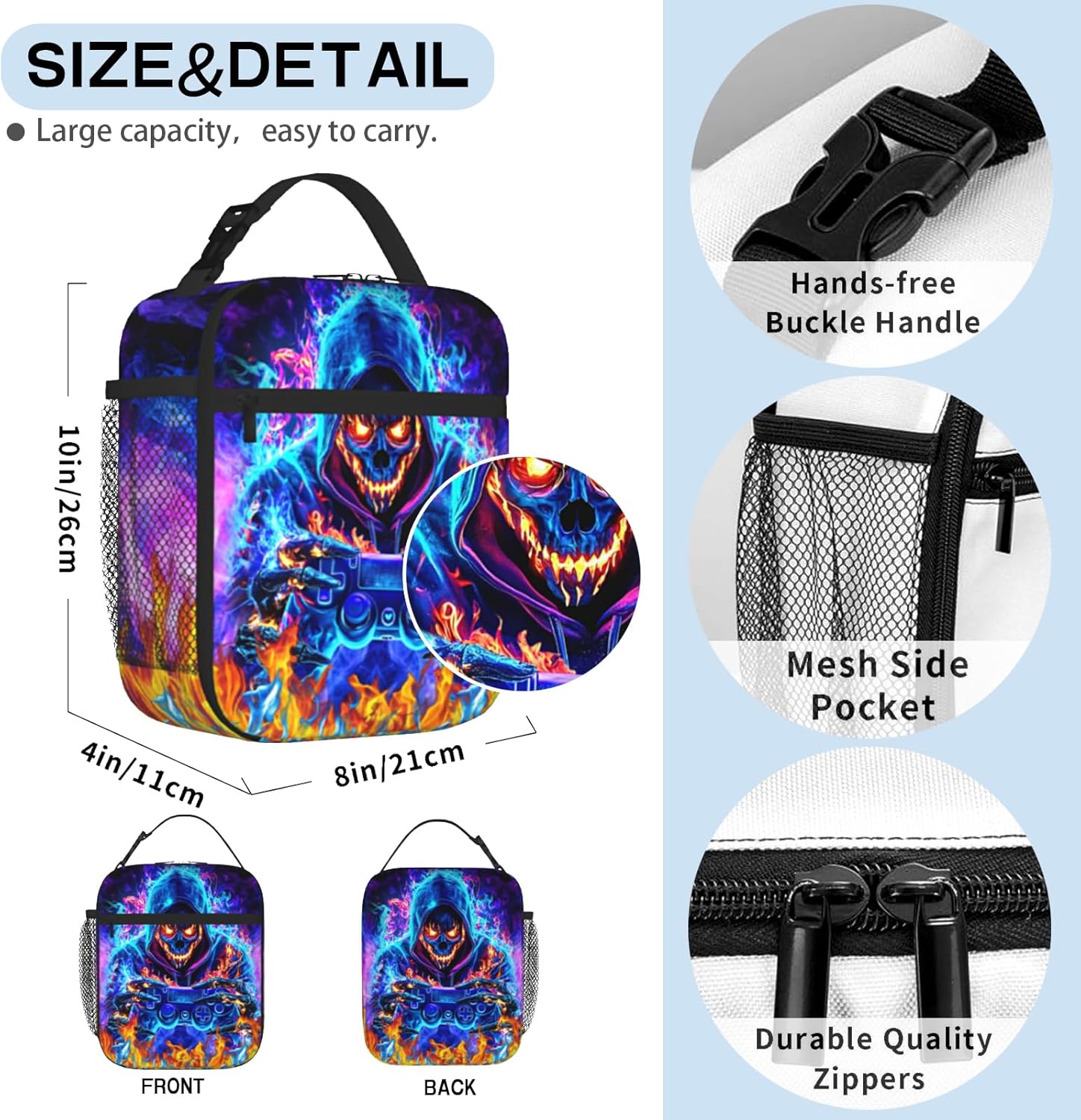 Cool Gamepad Lunch Box for Boys Video Game Lunch Bag for Kids Gamepad Insulated Lunch Bag Reusable Cool Game Lunch Box With Adjustable Shoulder Strap, Lunch Tote Bag For boys 8-12 teenager - Image 2