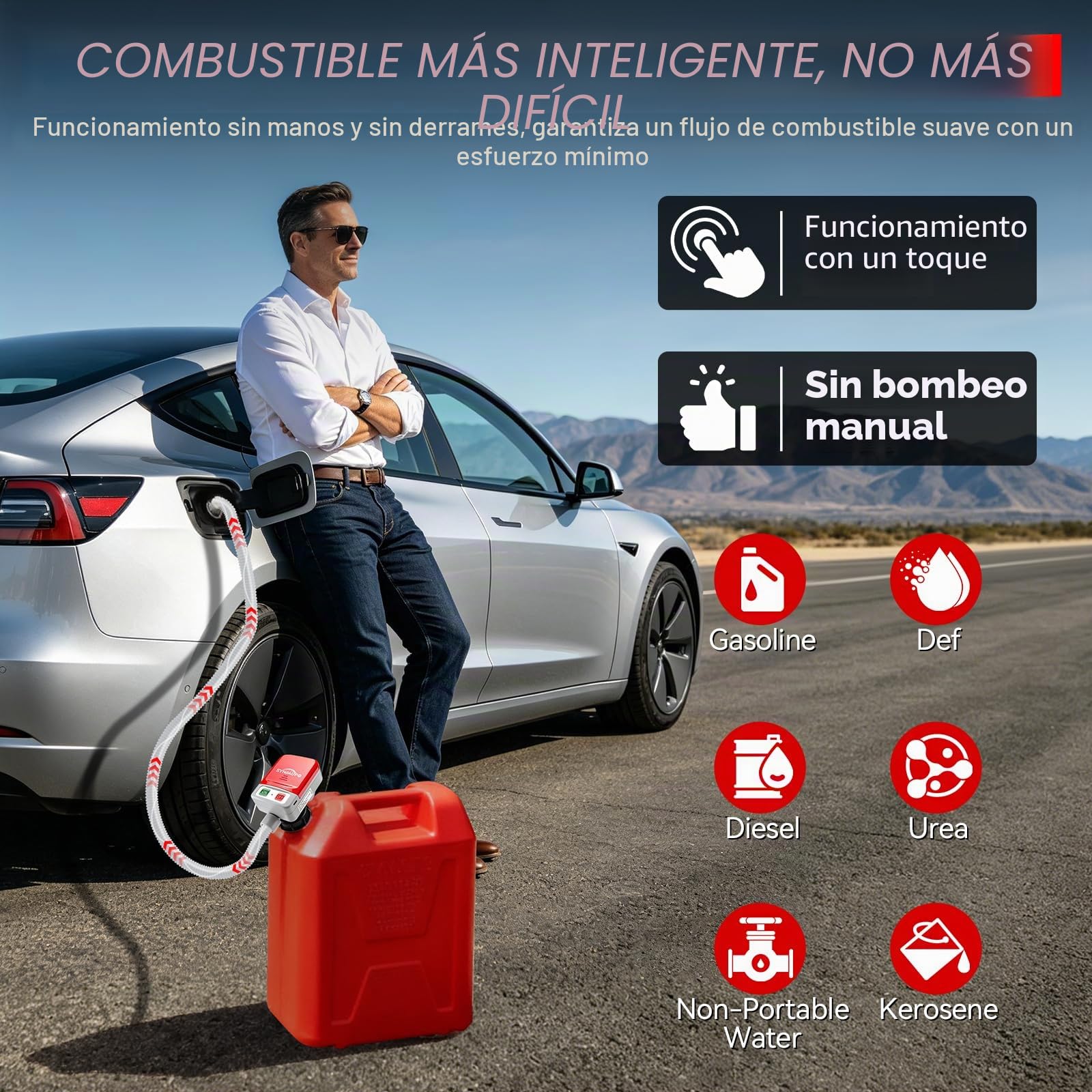 Bomba Trasvase Gasoil Eléctrica con Sensor de Parada Automática | 12V,3.2GPM (12L/min),con 4 Adaptadores,cabezal de bomba de 28 mm,Alimentación por pilas y USB,para Gasolina, Diésel y Agua