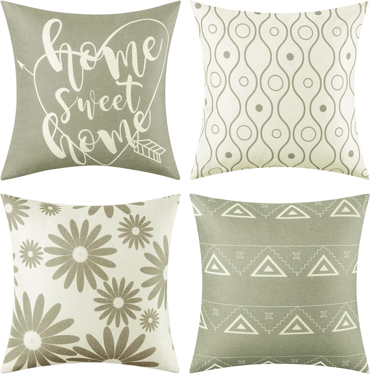 Sunolga Throw Pillow Covers Set of 4, Cushion Covers Linen for Indoor Outdoor, Decorative Pillow Cases for Couch Living Room Bed Sofa Chair Car