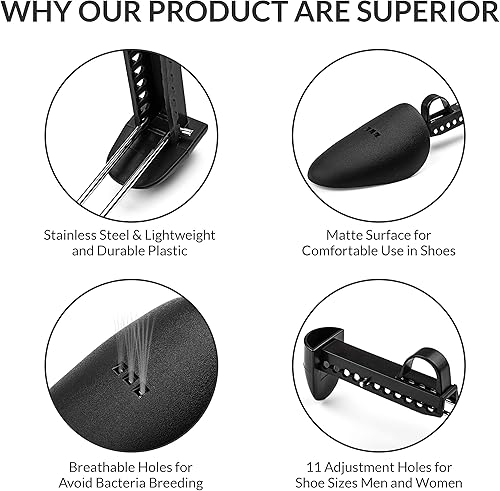 Miniatura 4 de FONHERILI WAJJ - 10 pares prácticos de longitud ajustable para hombre, soporte moldeador con una bolsa de zapatos (hombre, negro)