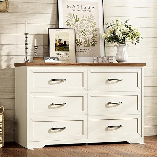 AODK Farmhouse 6 Drawer Dresser for Bedroom, 47” Wide Rustic