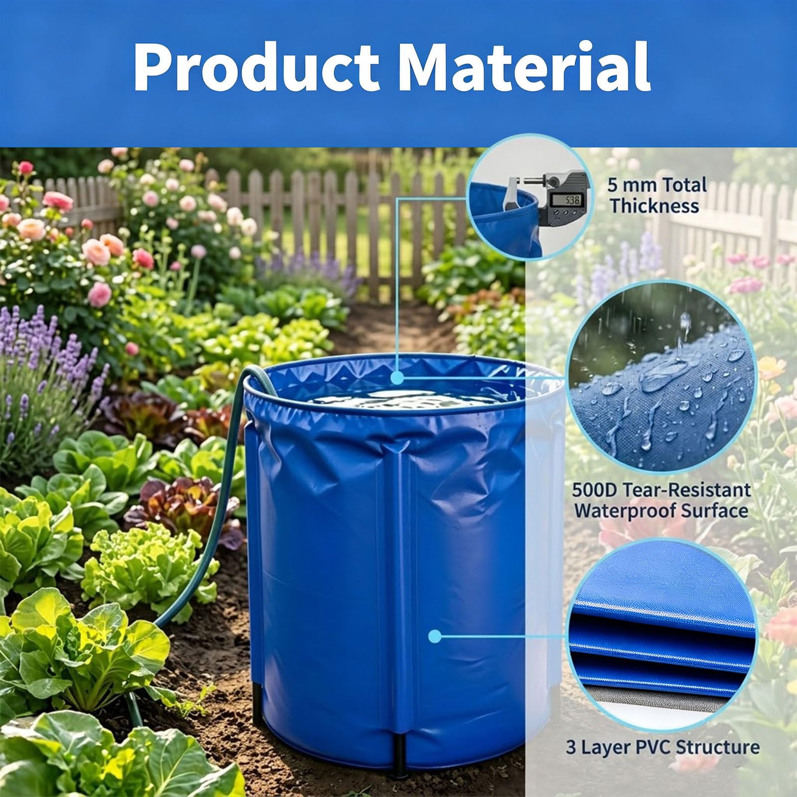 Faltbare Regentonne, Tragbarer Wassertank Mit Ablassventil 300L | Verstärkter Rahmen Und 3-Lagiges PVC-Material, Ideal Für Gartenbewässerung, Fischzucht Und Notfallbevorratung