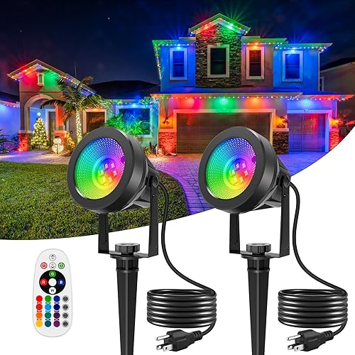 Luces de Punto RGB de Navidad para Exteriores, Iluminación LED de Paisaje que Cambia de Color, Foco Impermeable con Enchufe de EE. UU. para Patio