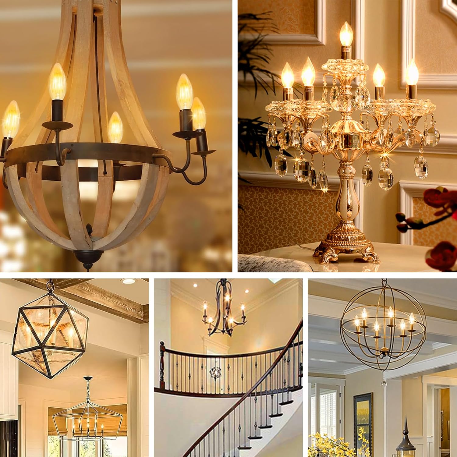 E14 European Base LED Candelabra Light Bulbs 40W Equivalent, Warm White 2700K, 400LM, B11 4W Bulbs for for Turkish Lamp, European Chandeliers, 6 Pack