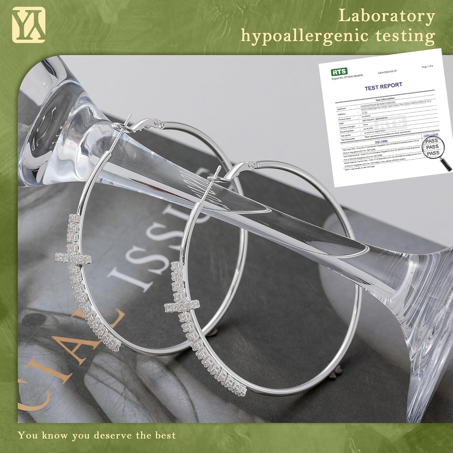 YOUNGYUE 2mm 925 Sterling Silver Hoop Earrings for Women Hypoallergenic 14K Gold Plated Hoop Earrings with Cubic Zirconia Lightweight Cross Rhinestone Hoop Earrings 40/50/60mm - Image 6