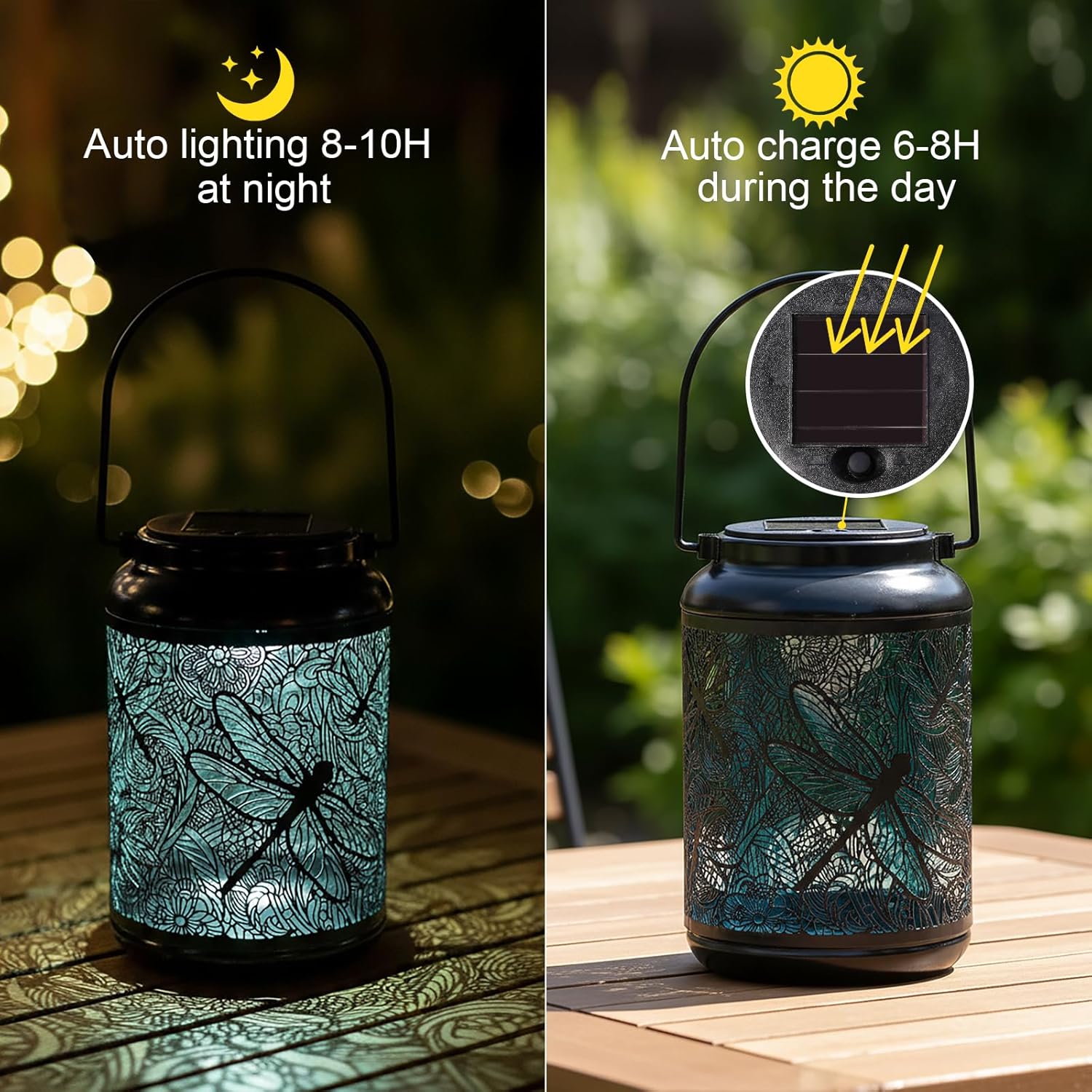 Homemory 2 Pack Outdoor Waterproof Solar Colorful Green Dragonfly Lanterns, Birthday Gifts for Women Mom Grandma, Hanging Multicolor Metal Lights Decoration Outside for Yard, Patio, Backyard, Porch