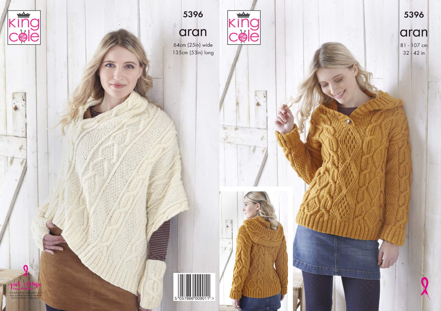 King Cole Aran Knitting Pattern Hoodie and Poncho 5396