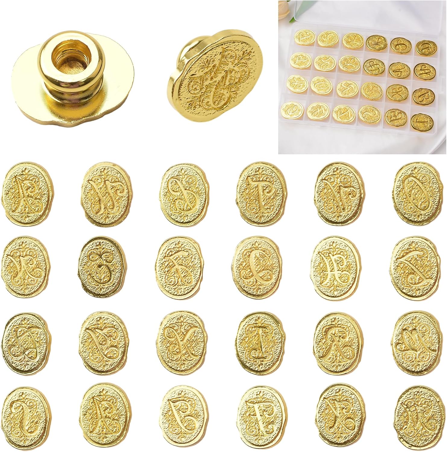 Alphabet Wax Seal Stamp Kit, 26 Letters A-Z Sealing Stamp Vintage Brass Seal Head for Wedding Party Invitation, Envelope, Gift Wrap, Valentine's Day Card