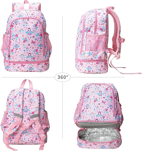 Miniatura 7 de Mochilas para niños y niñas, bonita mochila ligera para niños y niñas, mochila preescolar con bolsa de almuerzo aislada, Rosado, Personalizado