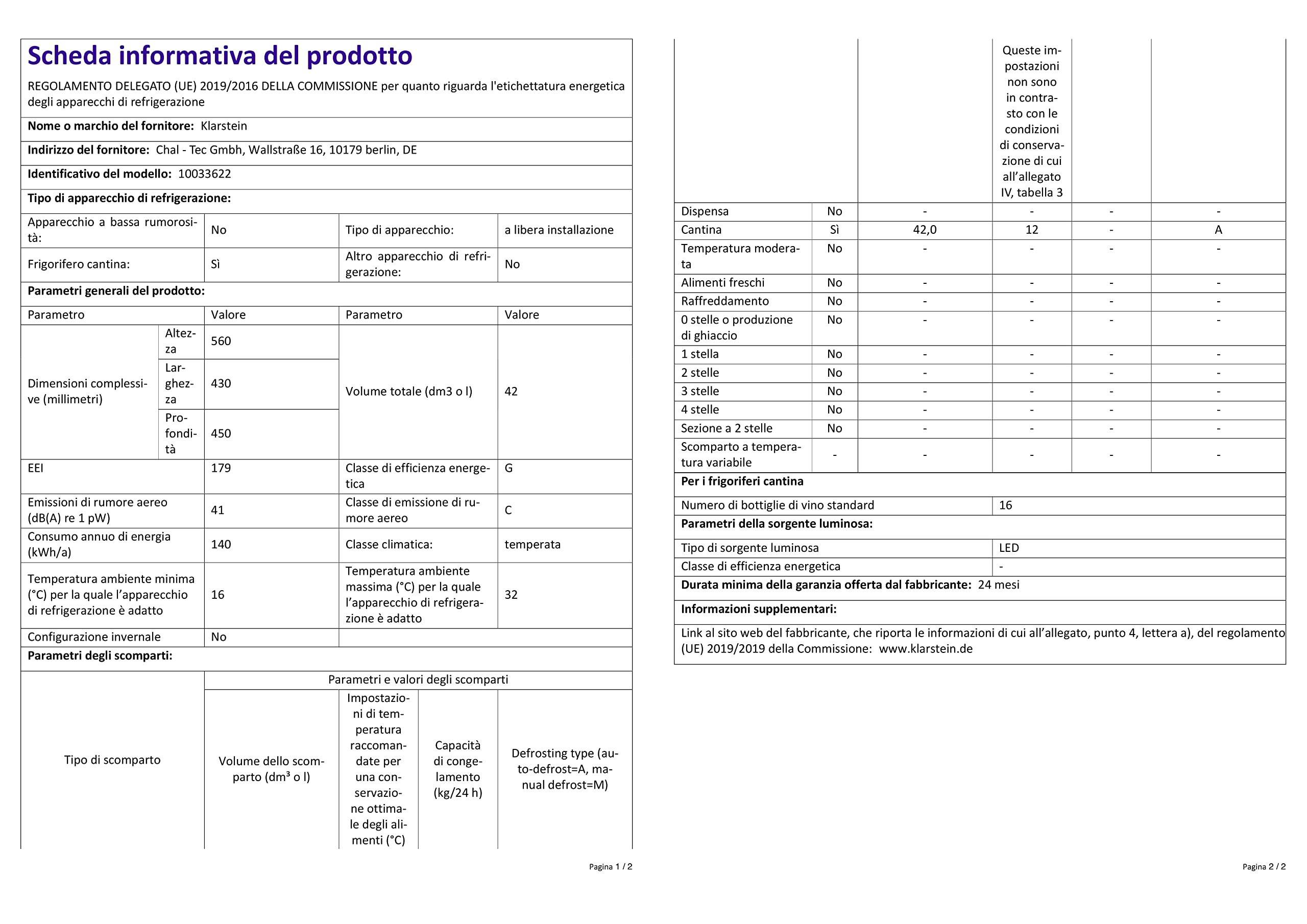 KLARSTEIN Cantinetta Vino Design, Cantinetta Vino Refrigerata a Zona Singola per Vino Rosso, Bianco e Birra, Controlli Touch, Frigo Vino Cantinetta per Esterno/Interno, 5-18°C, 42L, 16 Bottiglie