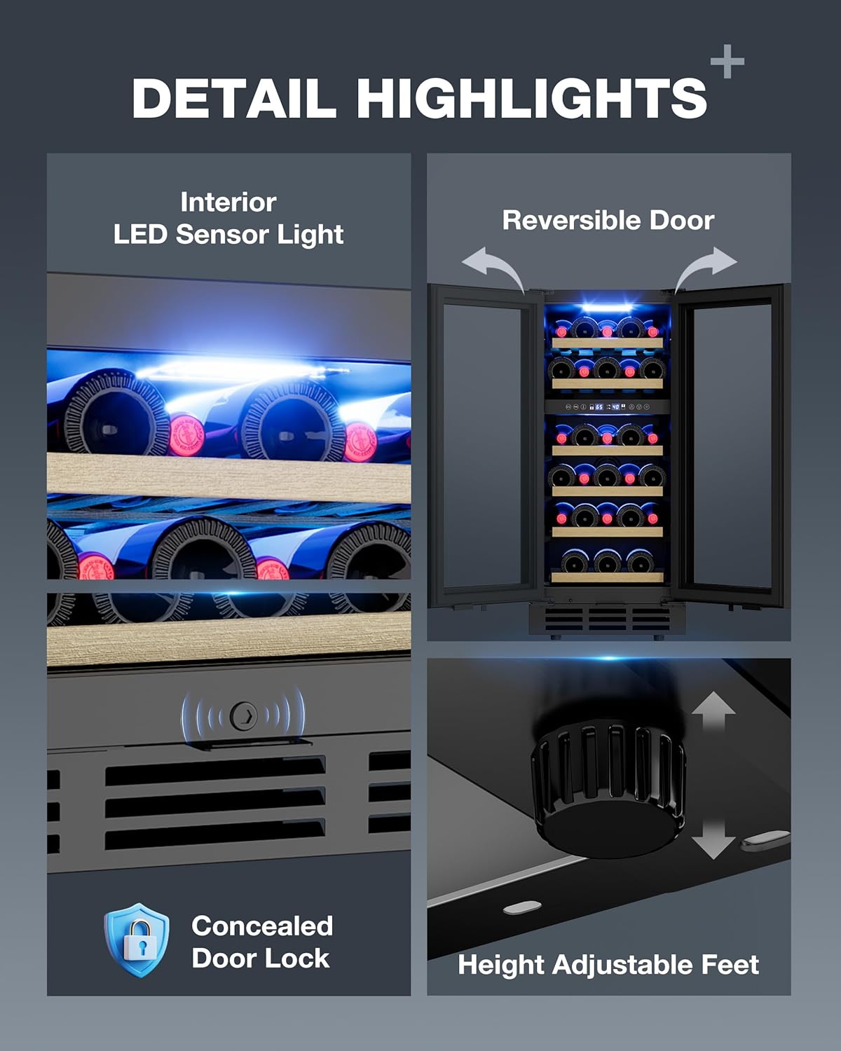 15 Inch Under Counter Refrigerator, 29 Bottle Dual Zone Wine Fridge for Built-In or Freestanding Use, Features Removable Shelves and Glass Door, Small Refrigerator for Home or Office (Black)